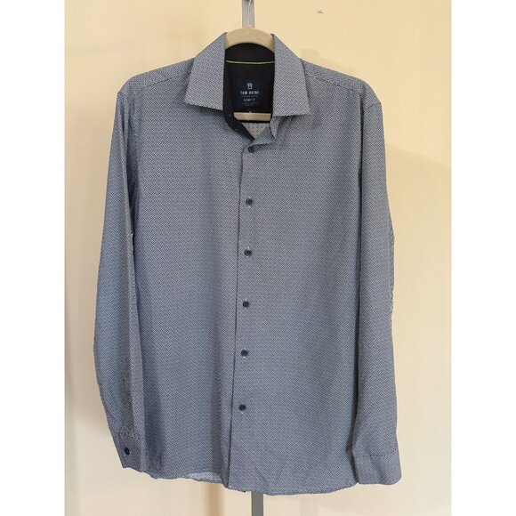 Tom Baine Mens Dress Shirt Wrinkle Free Medium Slim Fit 15 -15.5 Blue - Picture 7 of 7